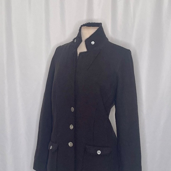 EILEEN FISHER Brown Felted Merino Wool Button Up Jacket Blazer Military Medium - Picture 7 of 14